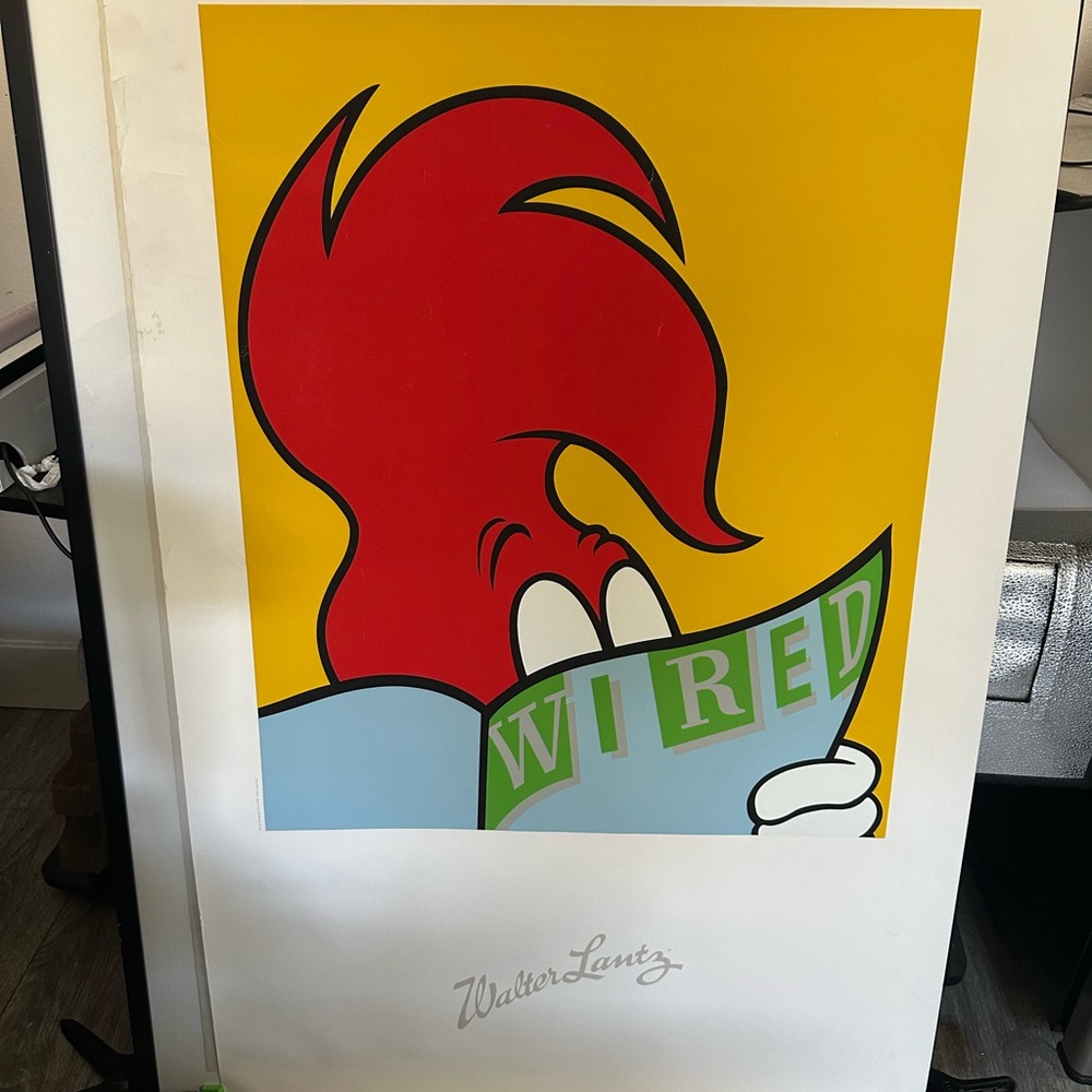 1993 RARE Walter Lantz Wired Magazine Woody Woodpecker Poster 27" x 40" NO FRAME